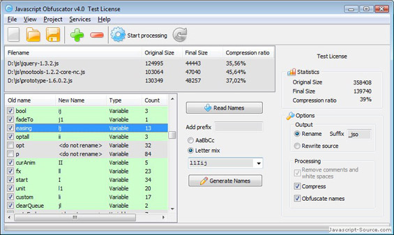 Javascript Compressor Obfuscator screen shot